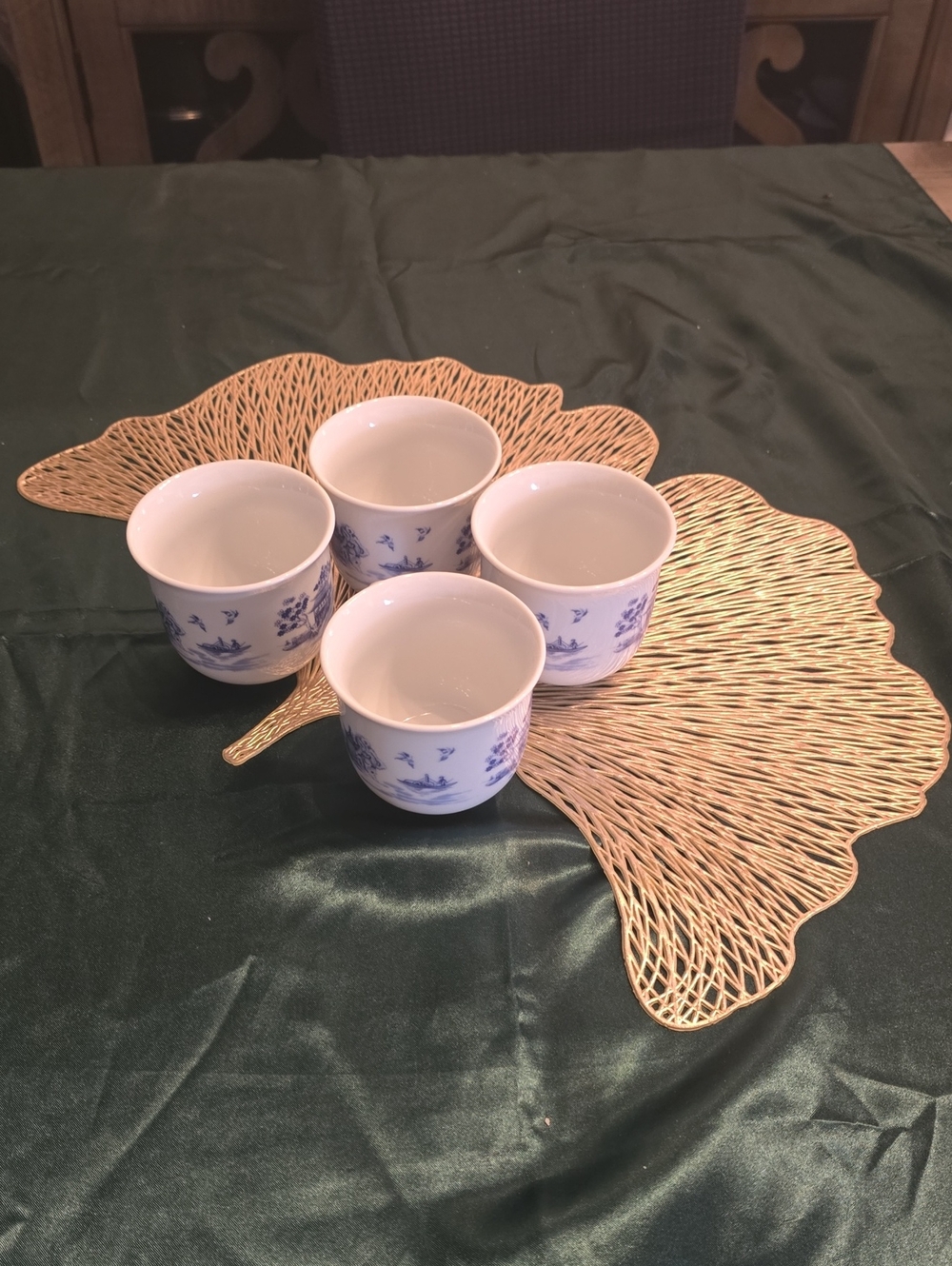 Emerald Blue and White Porcelain Tea Cup Set